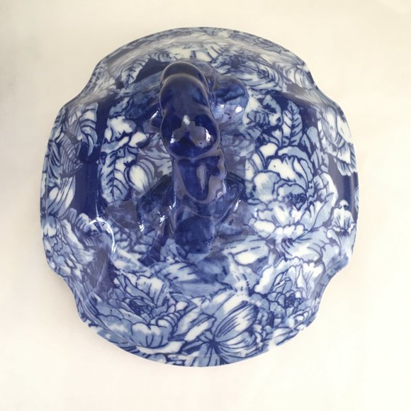 Victoria Ware TUREEN Bowl Flow Blue Cover Foot Soup Vege Chintz Floral Console - Picture 11 of 15